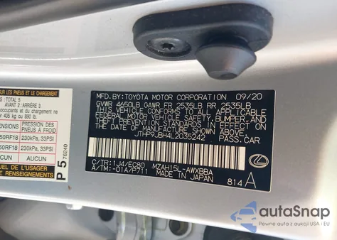 2020 Lexus Ux 250H z USA, uszkodzony, nr VIN JTHP9JBH4L2035242